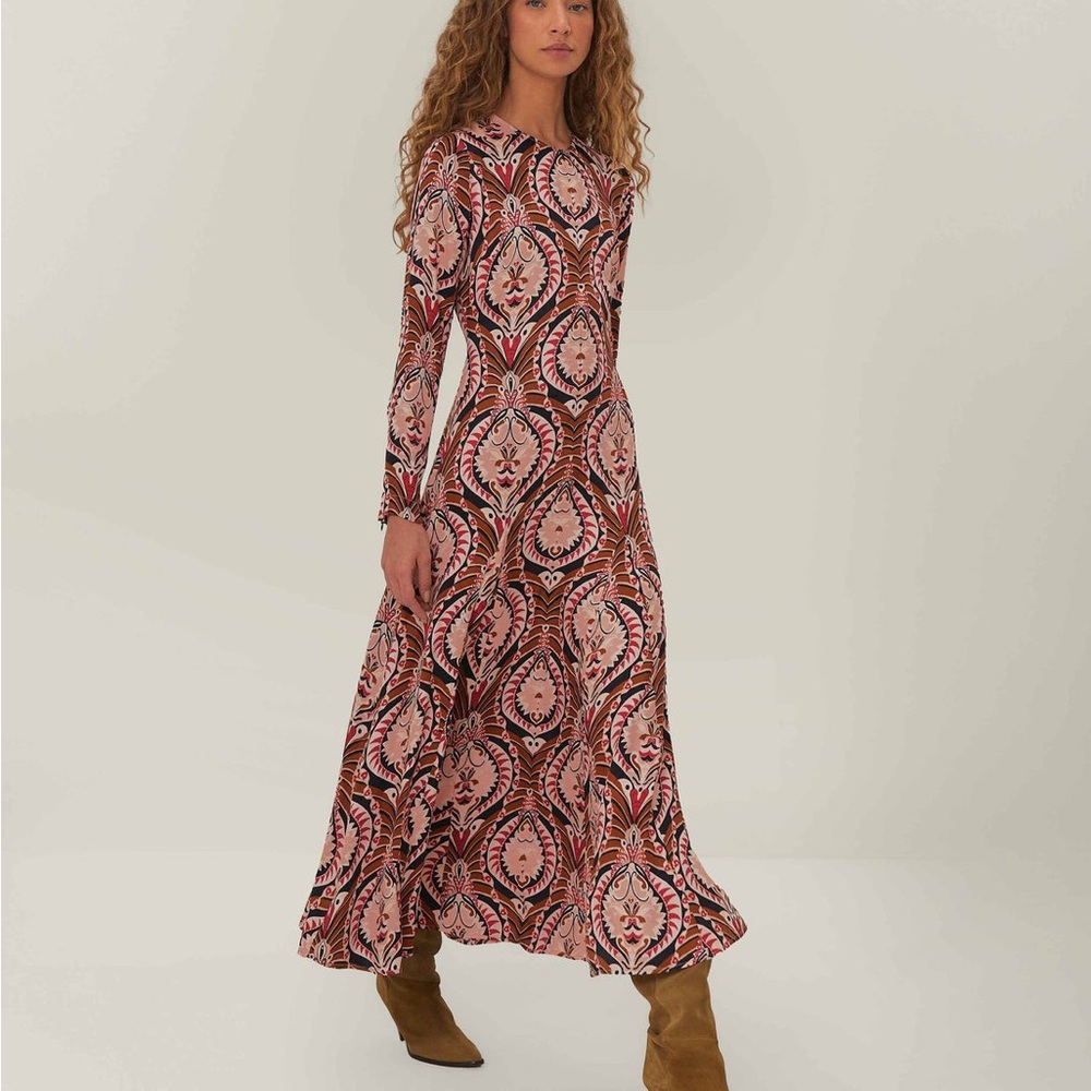 FARM Rio Vibrant Pink and Black Long Sleeve Dress